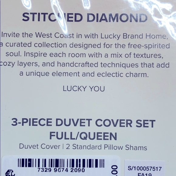 {NIP} LUCKY BRAND White 100% Cotton Diamond Stitch 3 Piece Comforter Set - Picture 10 of 16